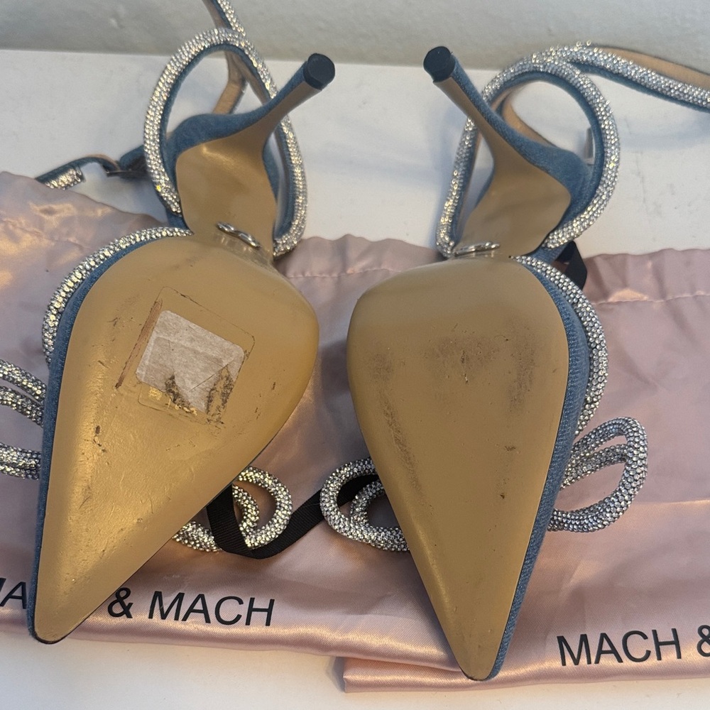 MACH & MACH Denim and Silver Bow Heels - Picture 2 of 9